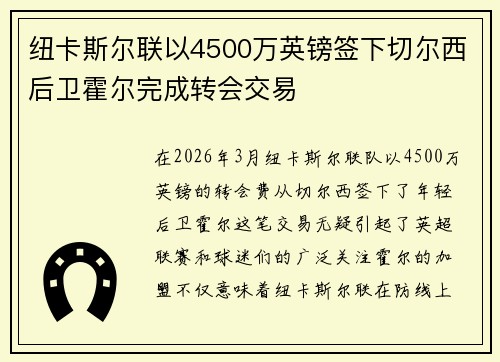 纽卡斯尔联以4500万英镑签下切尔西后卫霍尔完成转会交易